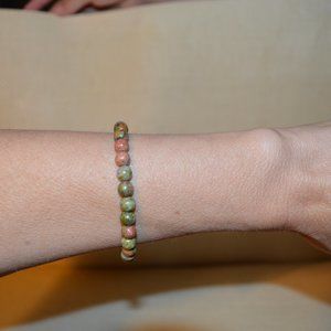 Unakite natural Gem Stone Bracelet with Lobster Clasp Fastener Elastic
